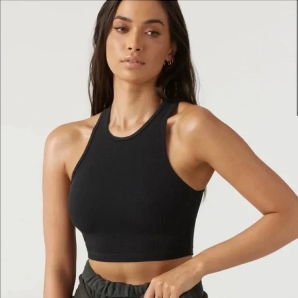 JOAH BROWN High Rise Crop Tank Black Size S/M